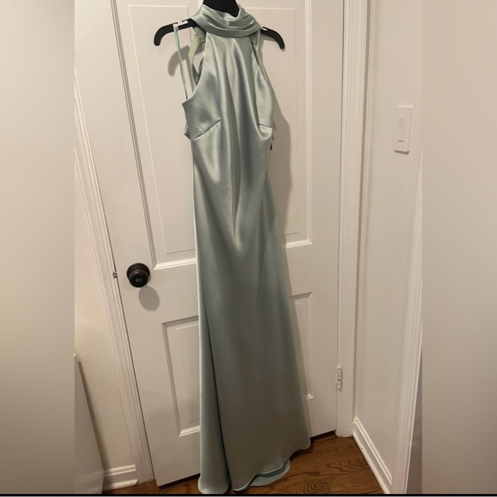 Aqua by Bloomingdale’s Sage Green Satin Halter Maxi Gown Formal Dress Size 4 - Picture 3 of 17